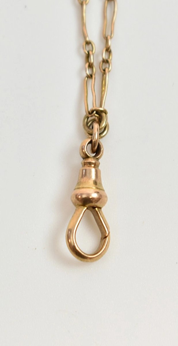 Chaîne de trombone victorienne ancienne en or 15 carats, très longue, 78 cm, turquoise-photo-4