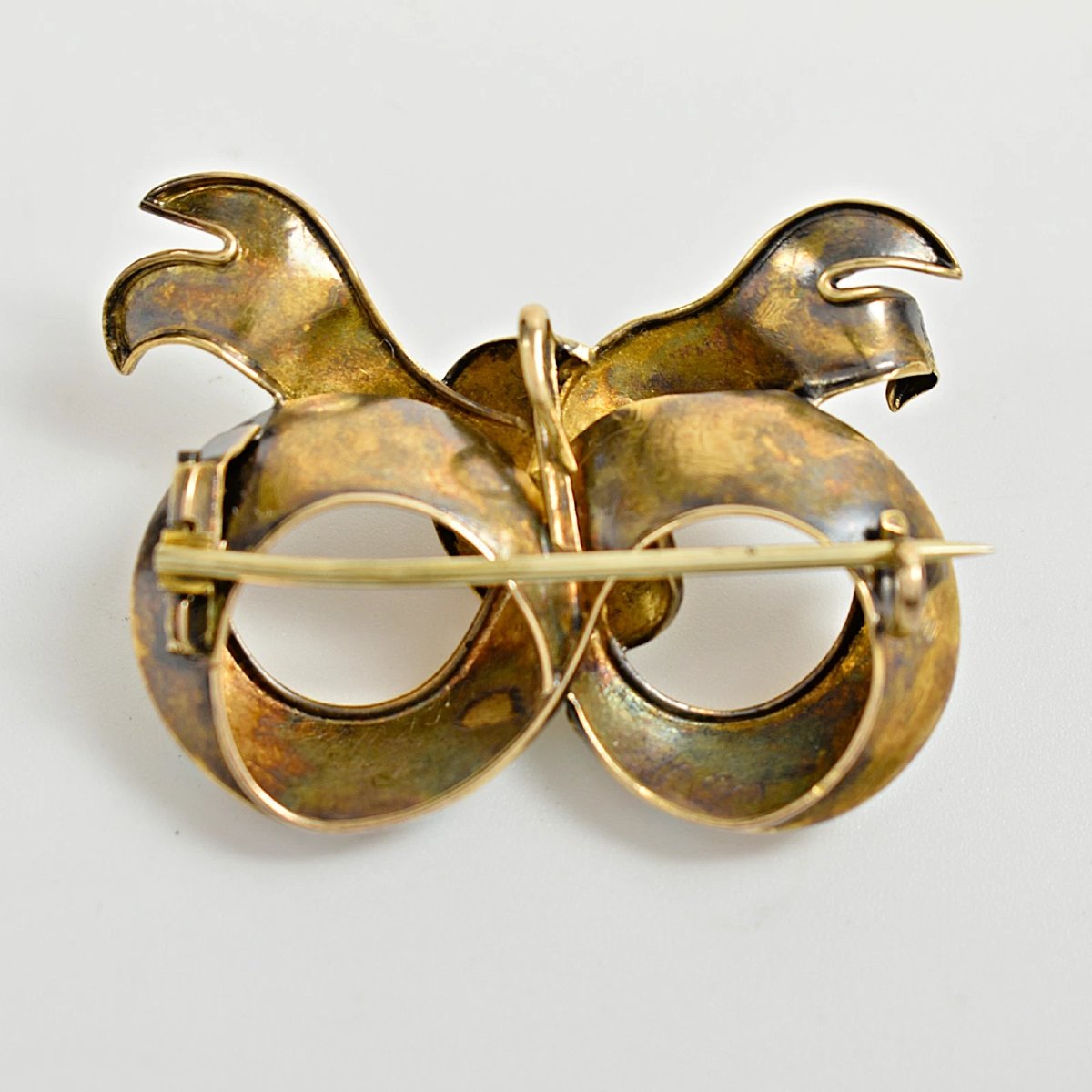 Antique Victorian Ornately Engraved 15ct Gold Turquoise Lover's Knot Brooch-photo-2