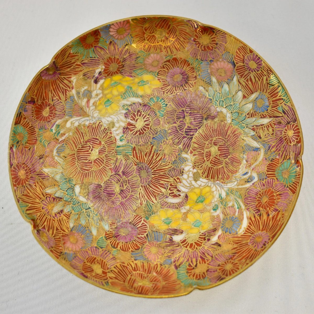 Bols et soucoupes antiques japonais en céramique Satsuma, décor « Mille fleurs », émaillés doré-photo-2