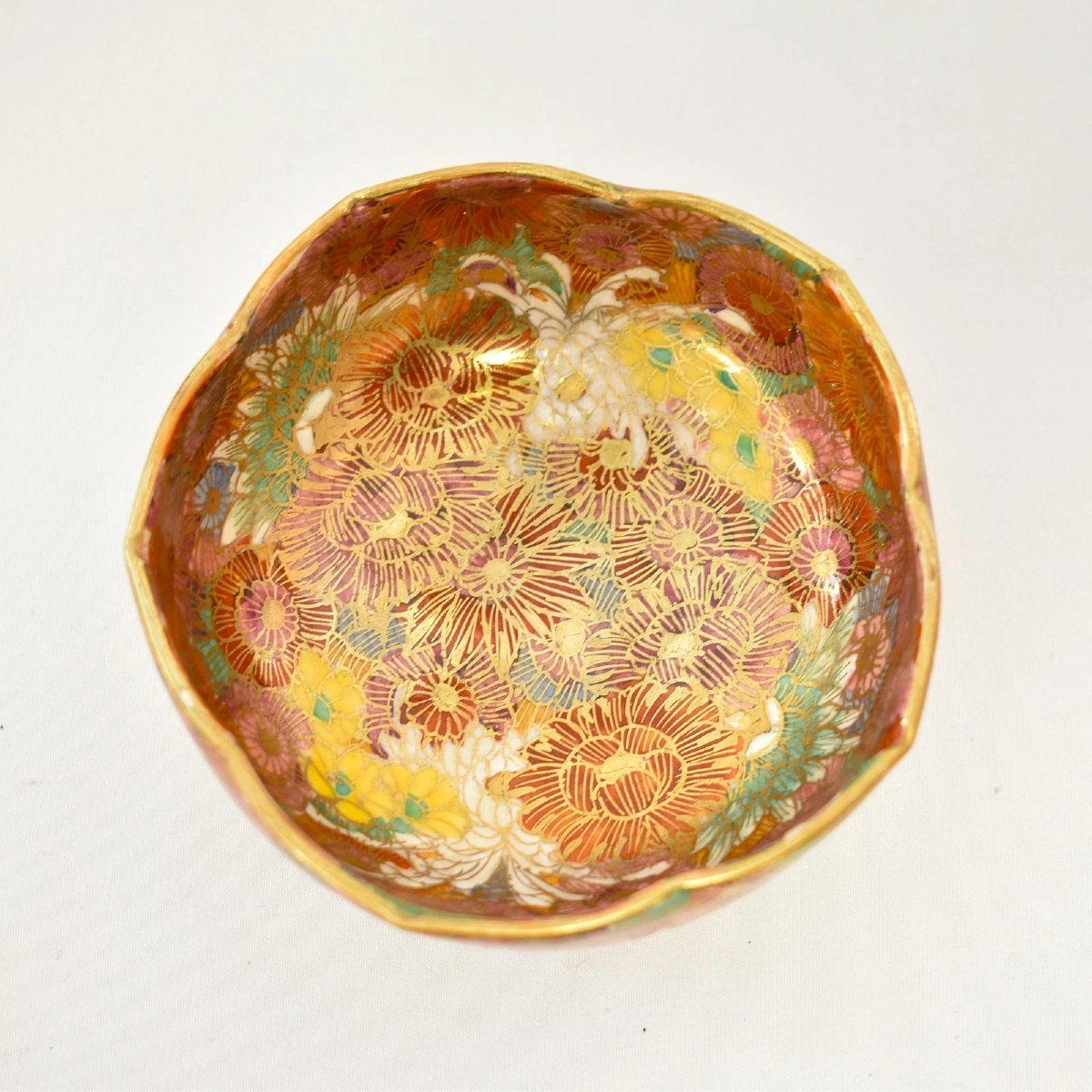 Bols et soucoupes antiques japonais en céramique Satsuma, décor « Mille fleurs », émaillés doré-photo-4