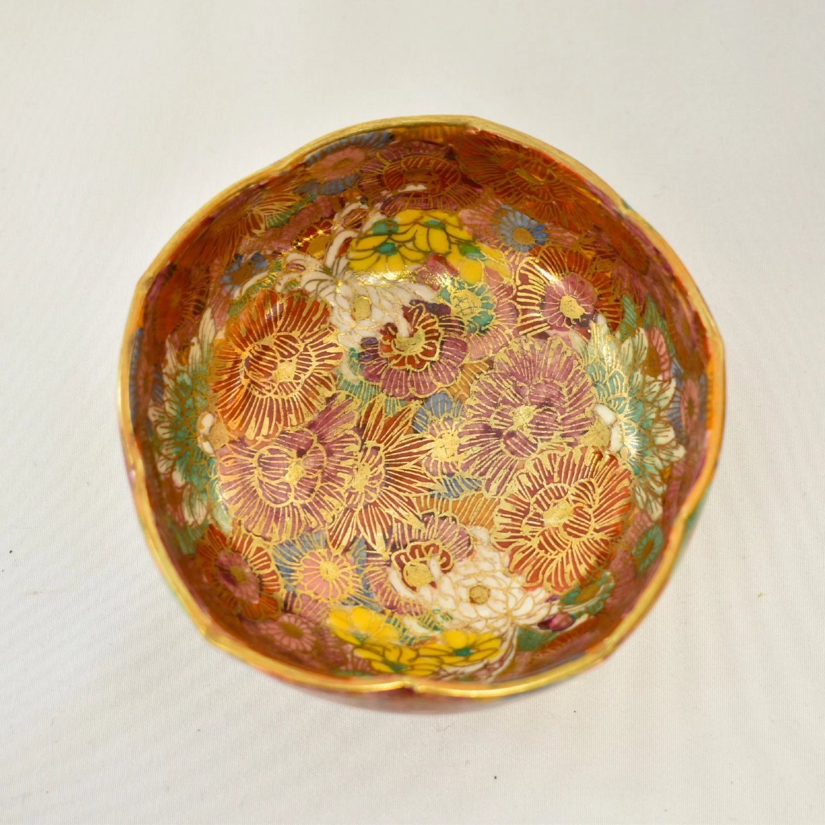 Bols et soucoupes antiques japonais en céramique Satsuma, décor « Mille fleurs », émaillés doré-photo-5