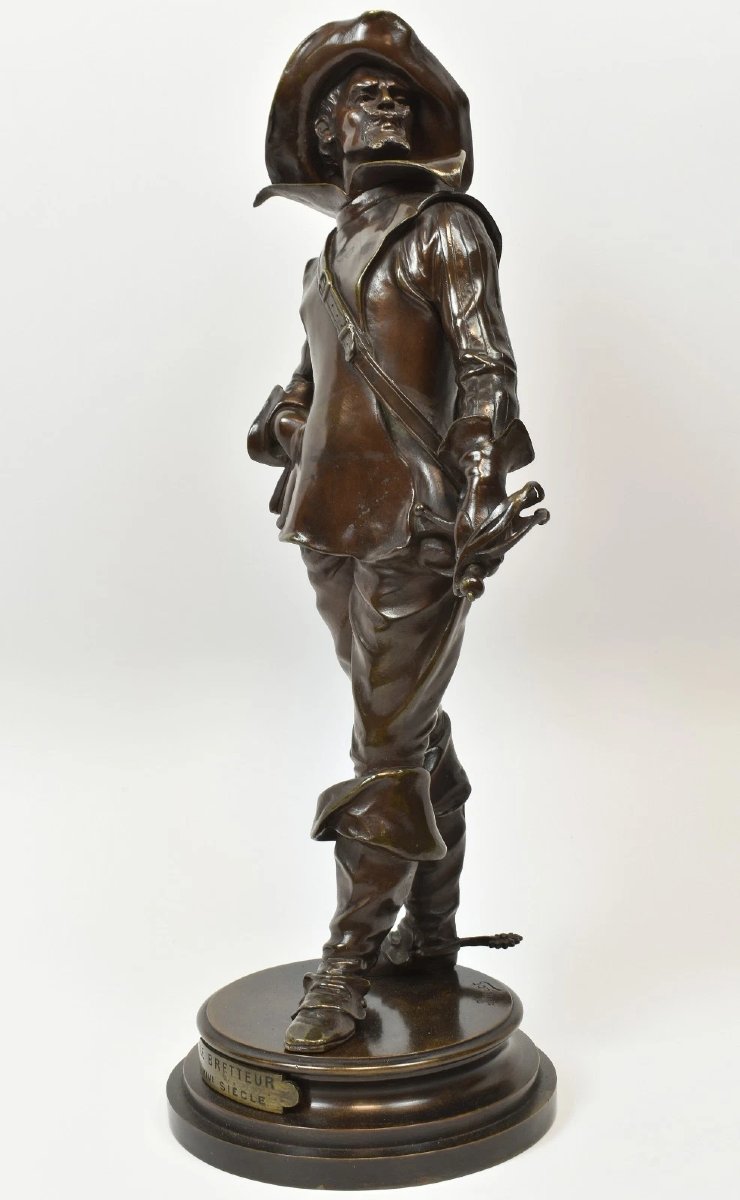 Antique French Edouard Drouot Bronze Statue Sculpture 'le Bretteur' Musketeer-photo-2