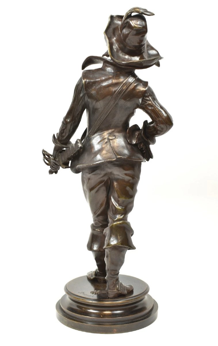 Antique French Edouard Drouot Bronze Statue Sculpture 'le Bretteur' Musketeer-photo-4