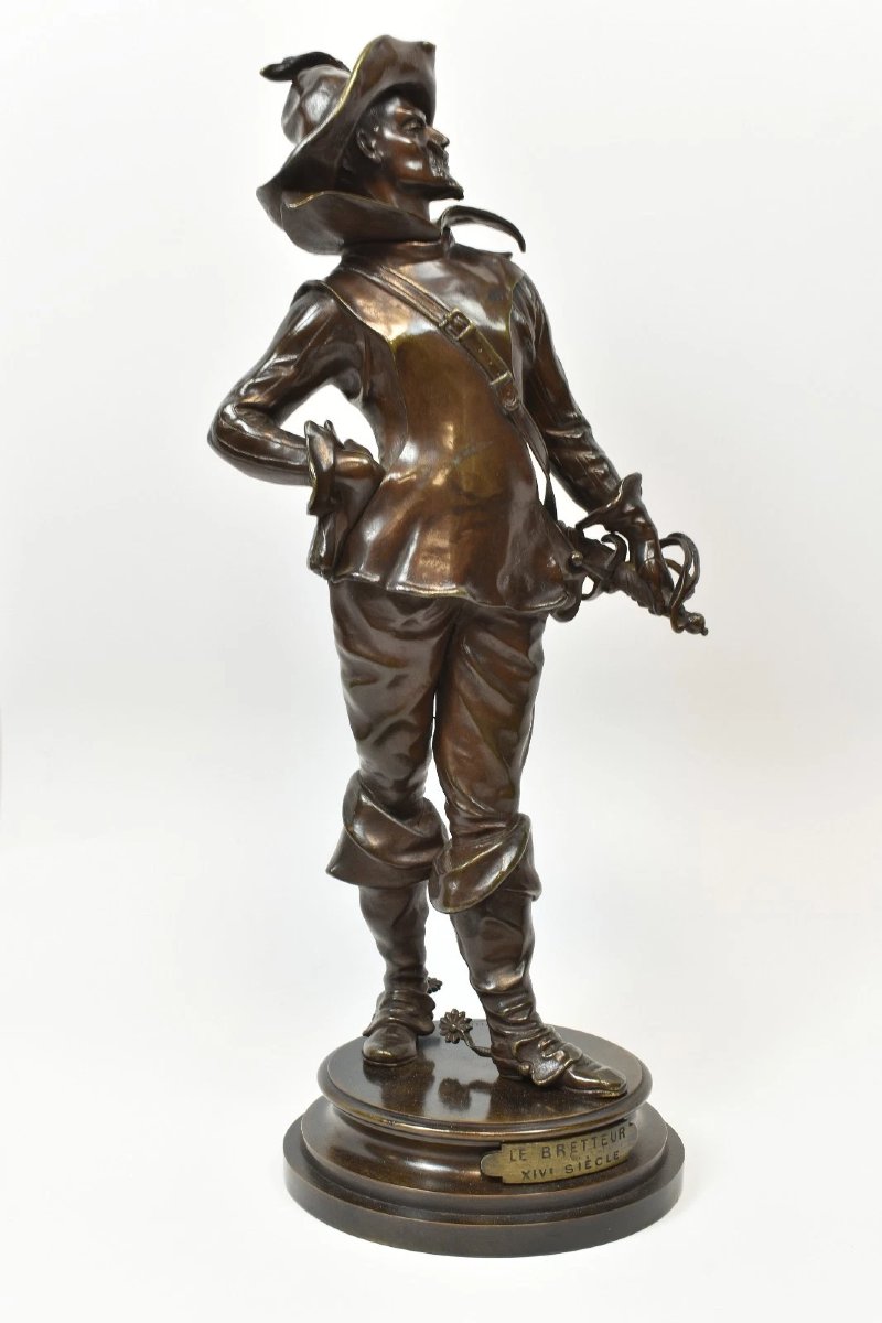 Antique French Edouard Drouot Bronze Statue Sculpture 'le Bretteur' Musketeer-photo-2