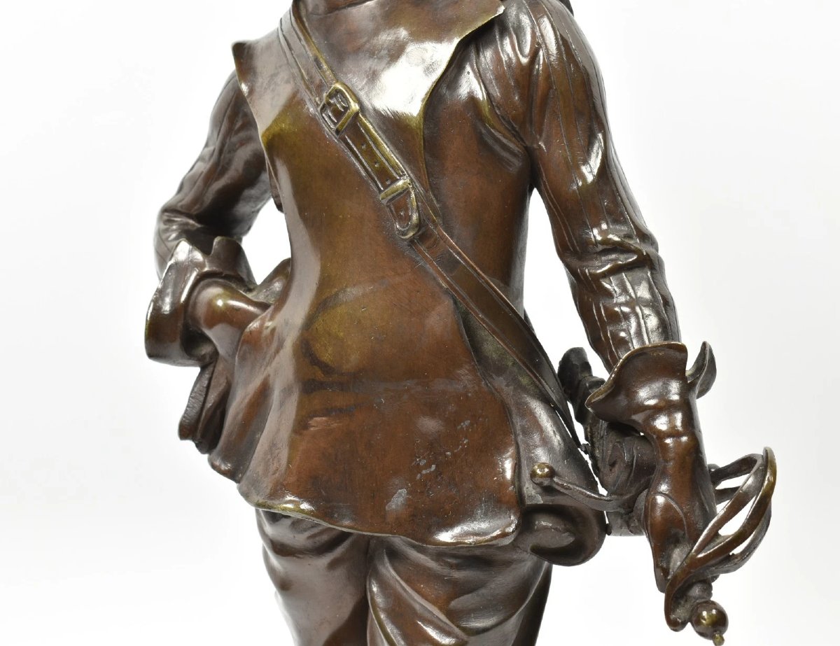 Antique French Edouard Drouot Bronze Statue Sculpture 'le Bretteur' Musketeer-photo-7