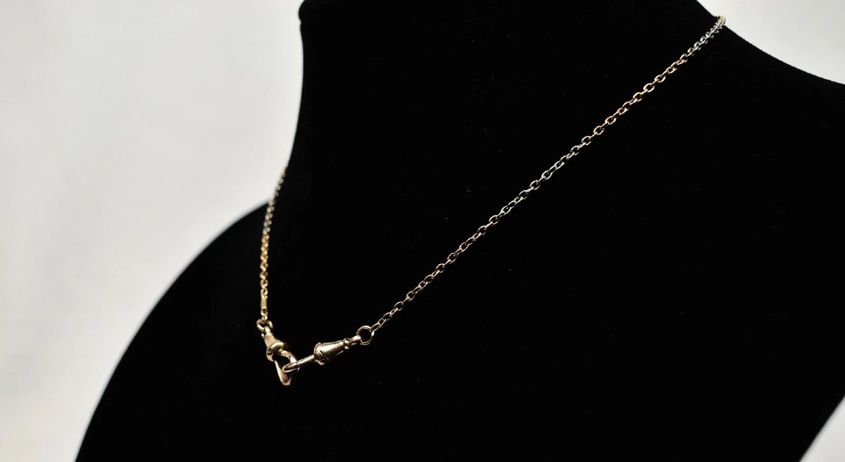 Victorian 9ct White & Rose Gold Dog Clip Swivel Clasp Necklace-photo-2