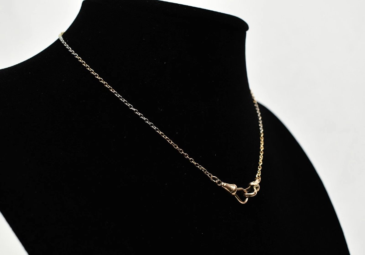 Victorian 9ct White & Rose Gold Dog Clip Swivel Clasp Necklace-photo-3