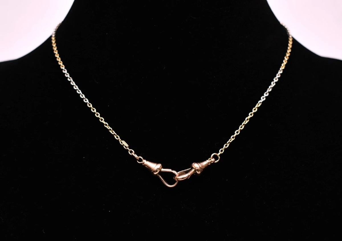 Victorian 9ct White & Rose Gold Dog Clip Swivel Clasp Necklace