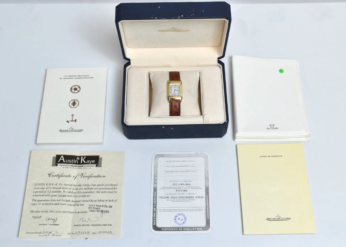 Montre Jaeger-LeCoultre Reverso Classique pour homme, en or 18 carats et acier, avec manuel