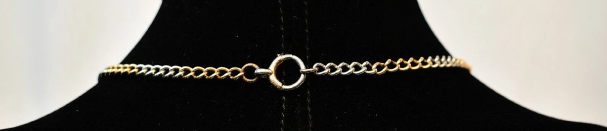 Victorian 9ct Gold Two-tone Curb Chain Necklace Unmarked 375 16" 24.1g-photo-3