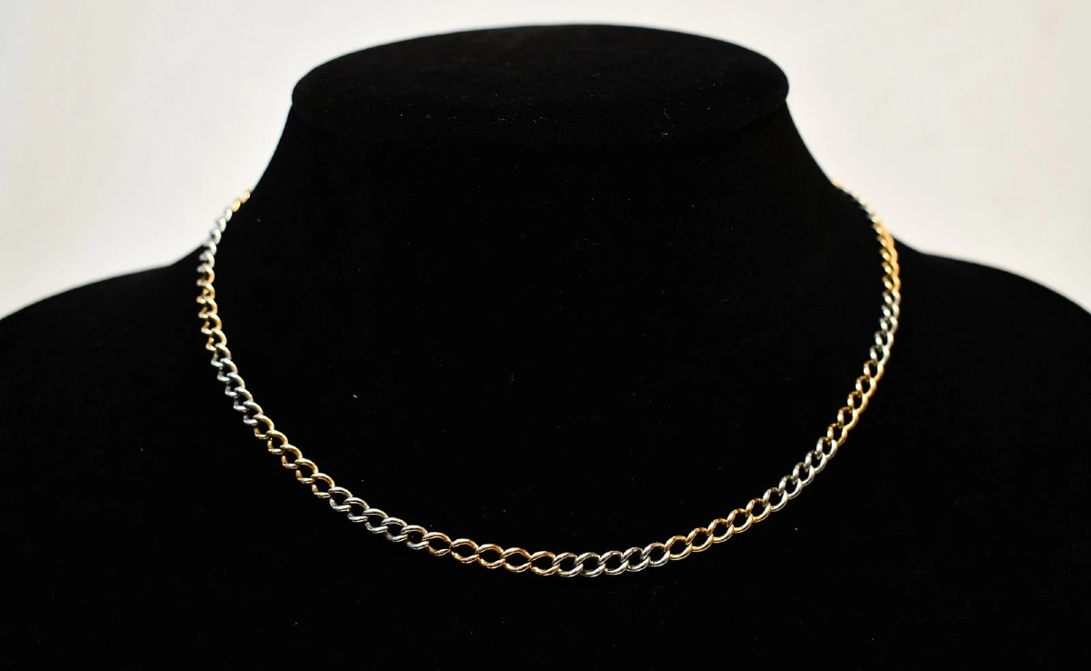 Victorian 9ct Gold Two-tone Curb Chain Necklace Unmarked 375 16" 24.1g