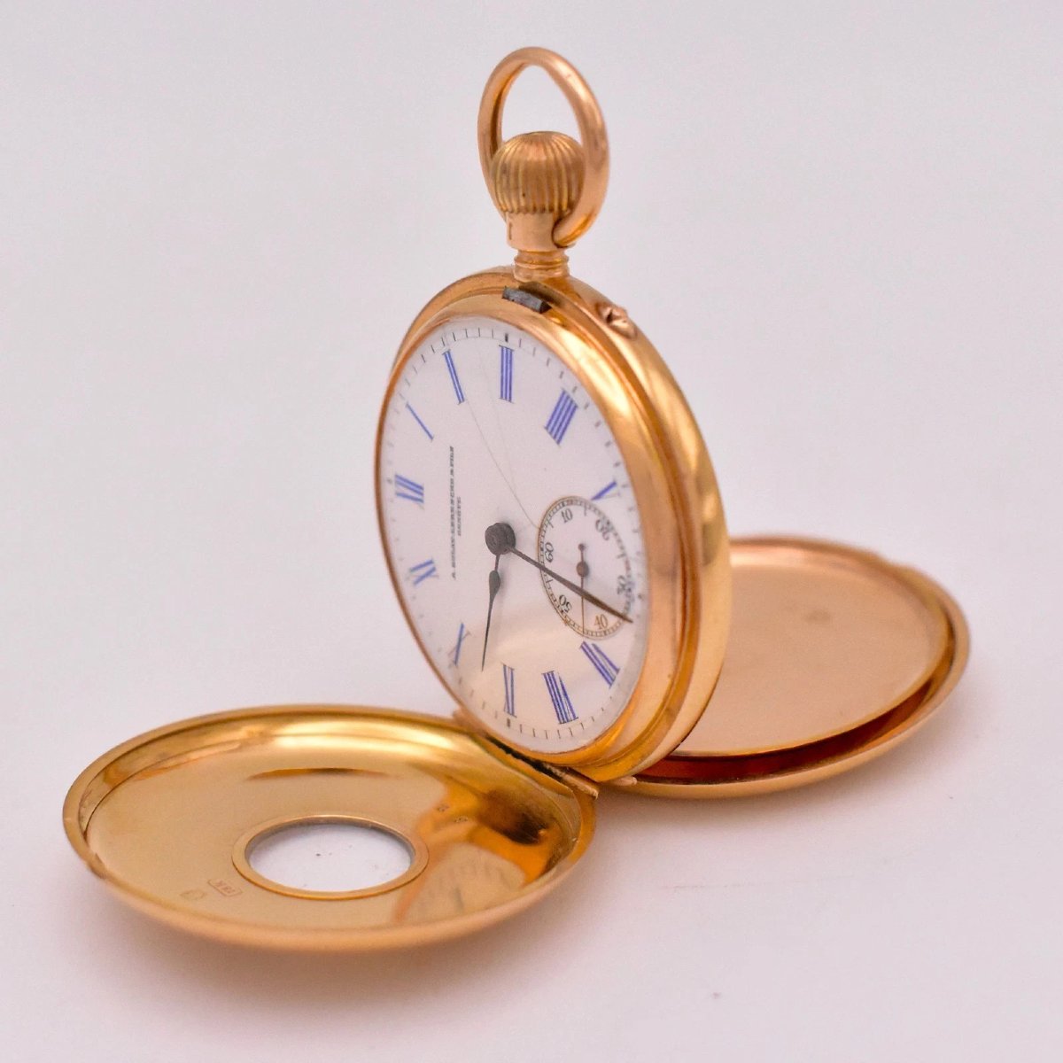 Rare montre de chasse victorienne demi-chasse en or 18 carats A. Golay-Leresche Genève, années -photo-1