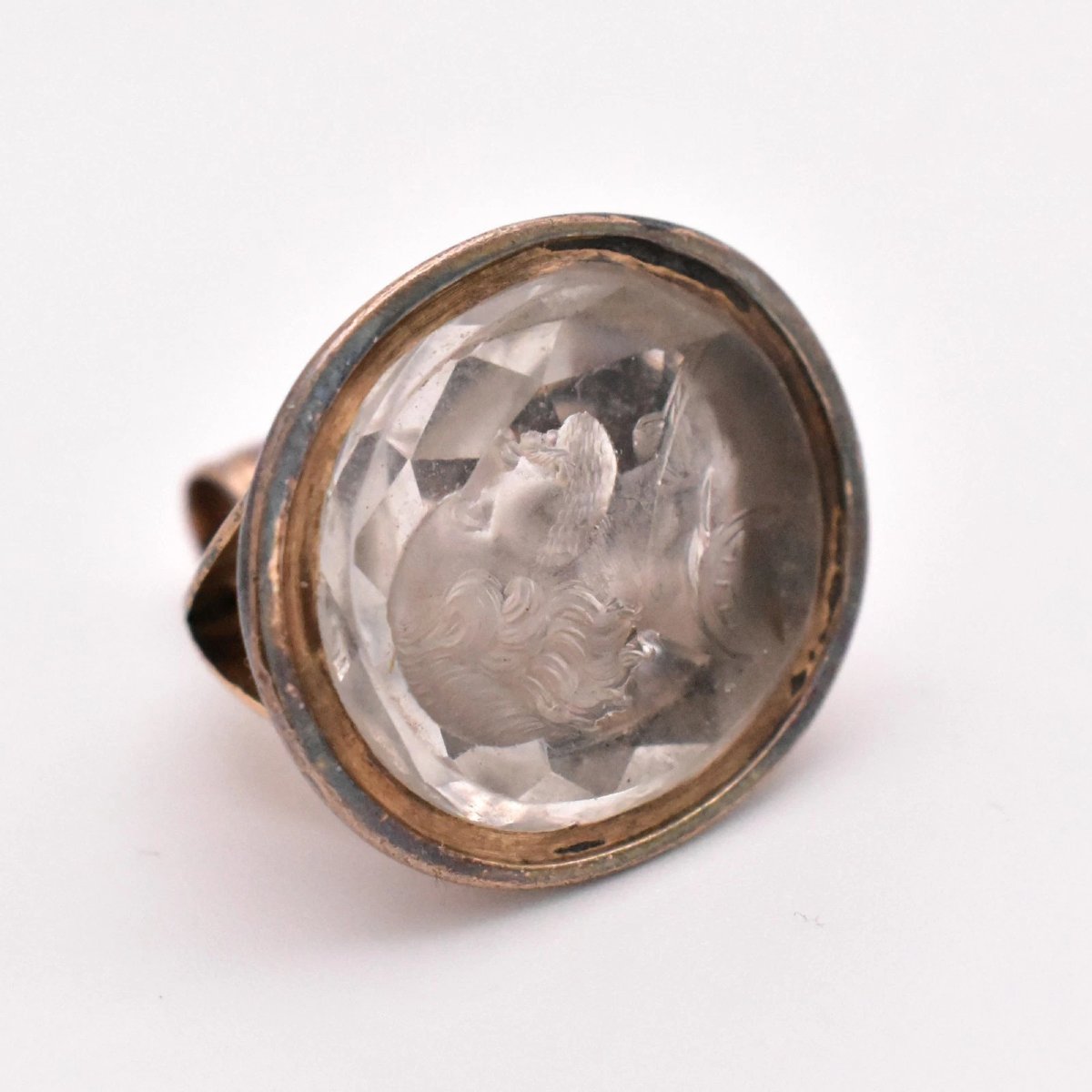 Bague ancienne géorgienne à sceau gravé William Shakespeare en cristal de roche-photo-3