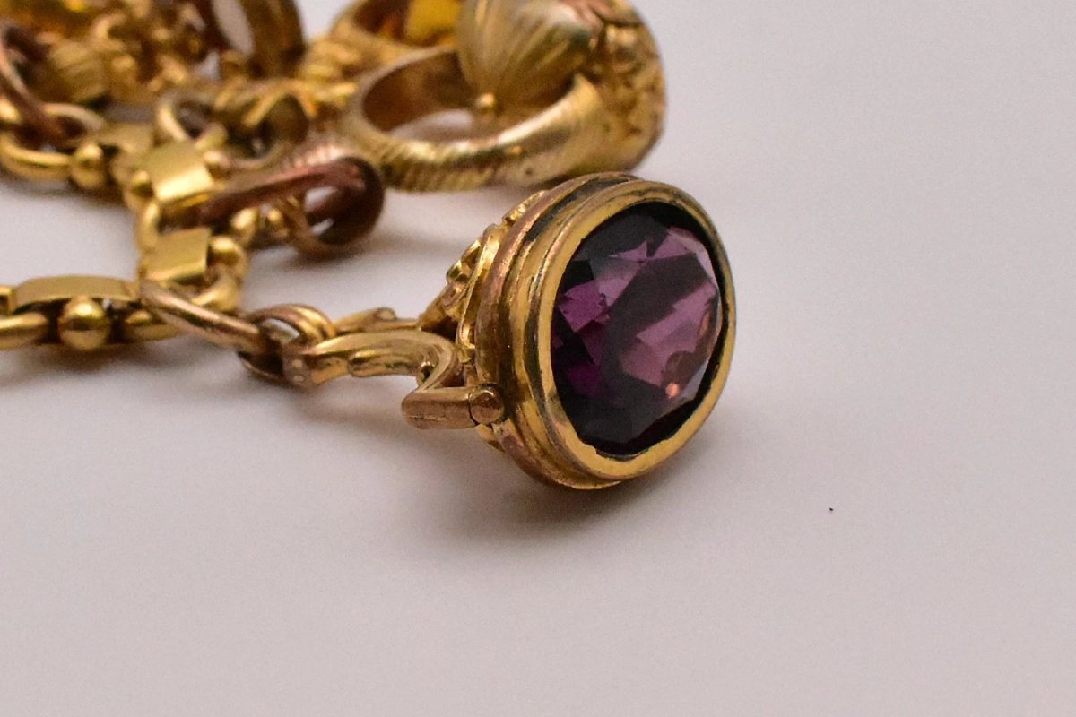Antique Victorian 9ct-15ct Gold Charm Bracelet 15 Fob Seals Carnelian Bloodstone-photo-1
