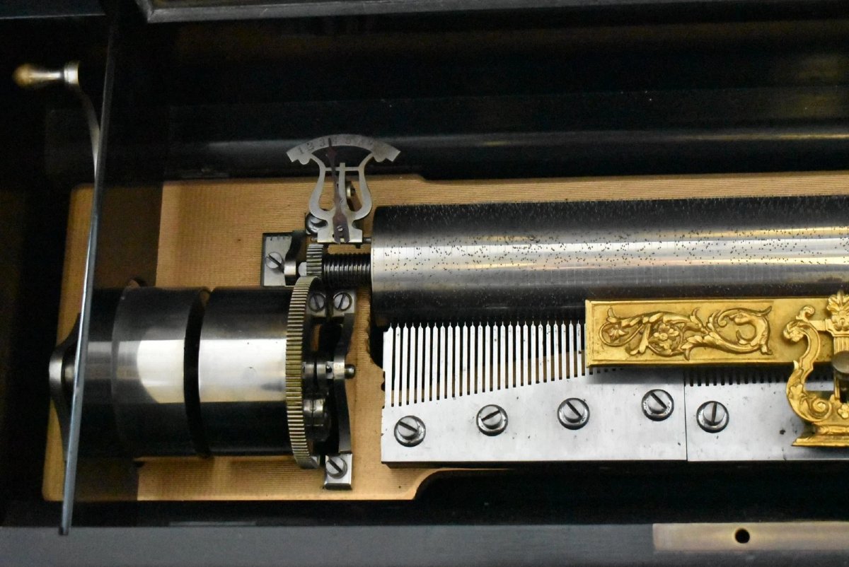 A Large Antique Swiss Cylinder 8-tune Music Box In Twin Handled Wood Case 85cm-photo-2