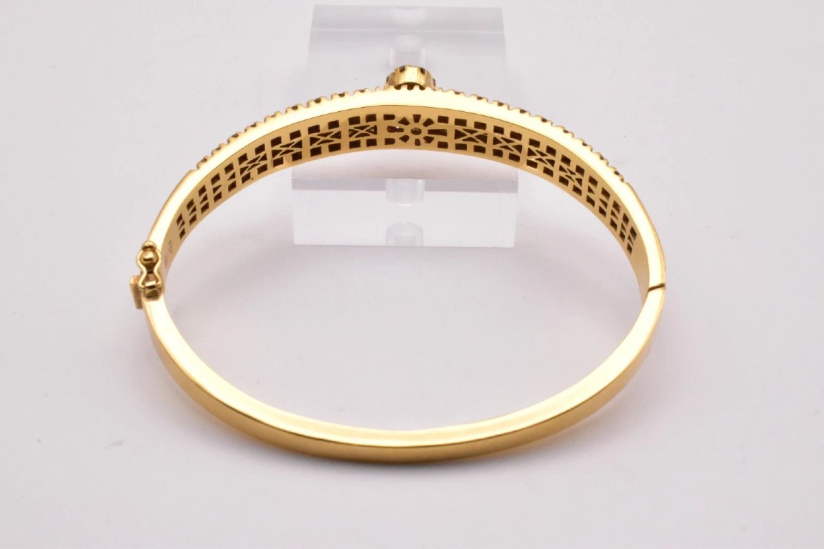 Bracelet jonc grec vintage en or 18 carats, rubis 0,70 carat, diamants 0,97 carat, fabriqué en -photo-2