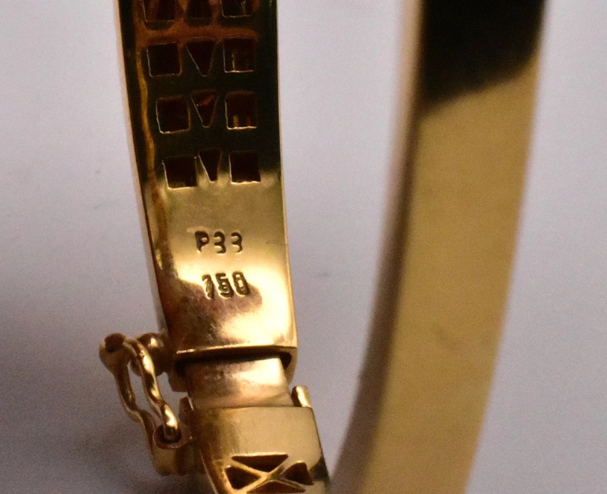 Bracelet jonc grec vintage en or 18 carats, rubis 0,70 carat, diamants 0,97 carat, fabriqué en -photo-5