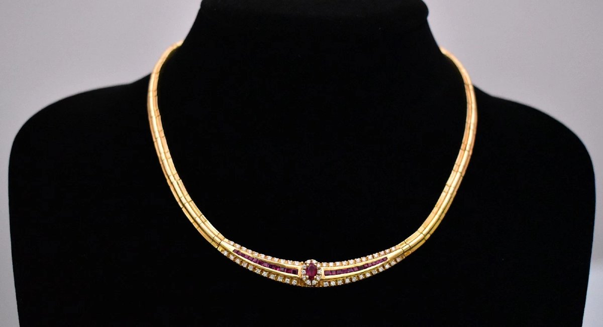 A Greek Vintage 18ct Yellow Gold 1ct Ruby & 1.68ct Diamond Necklace-photo-2