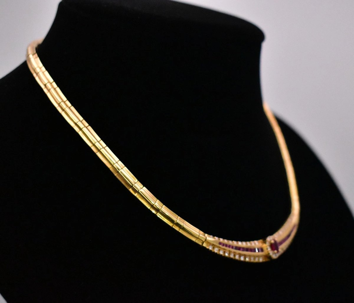 A Greek Vintage 18ct Yellow Gold 1ct Ruby & 1.68ct Diamond Necklace-photo-3