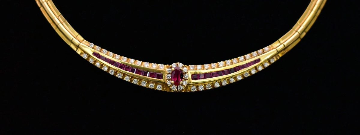 A Greek Vintage 18ct Yellow Gold 1ct Ruby & 1.68ct Diamond Necklace-photo-1