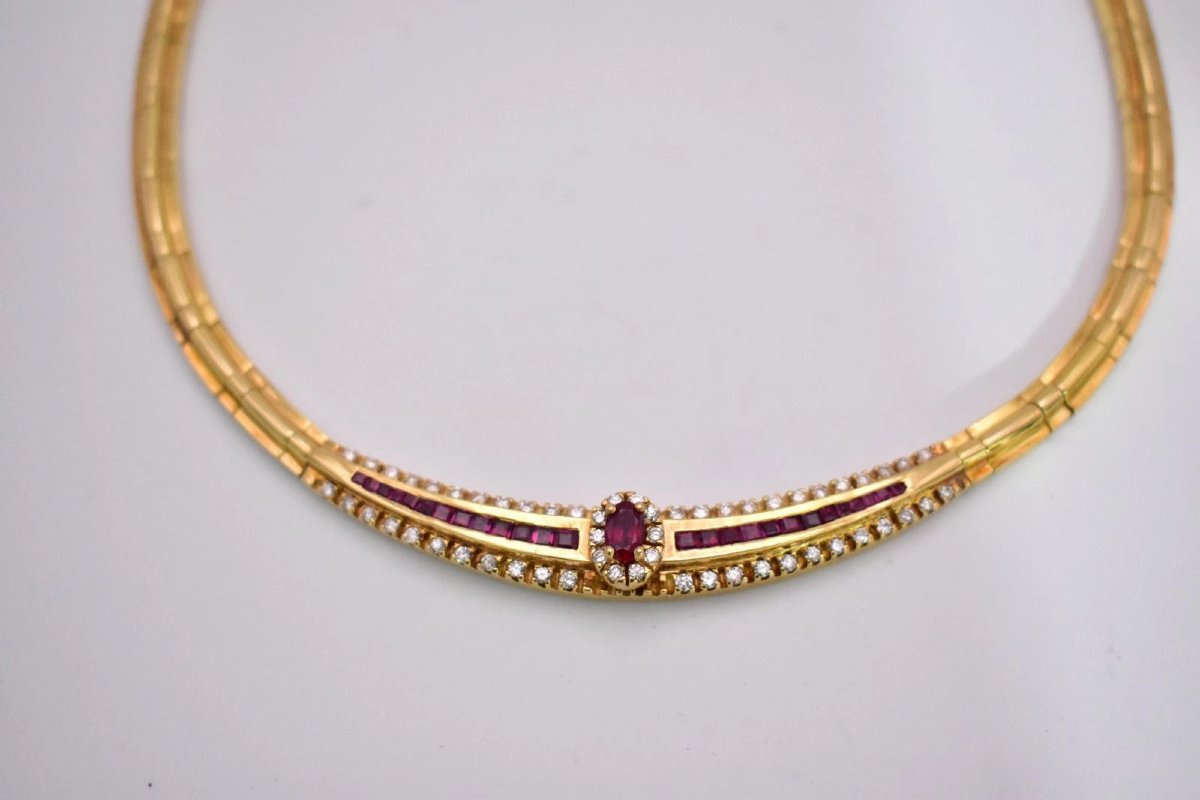 A Greek Vintage 18ct Yellow Gold 1ct Ruby & 1.68ct Diamond Necklace-photo-3