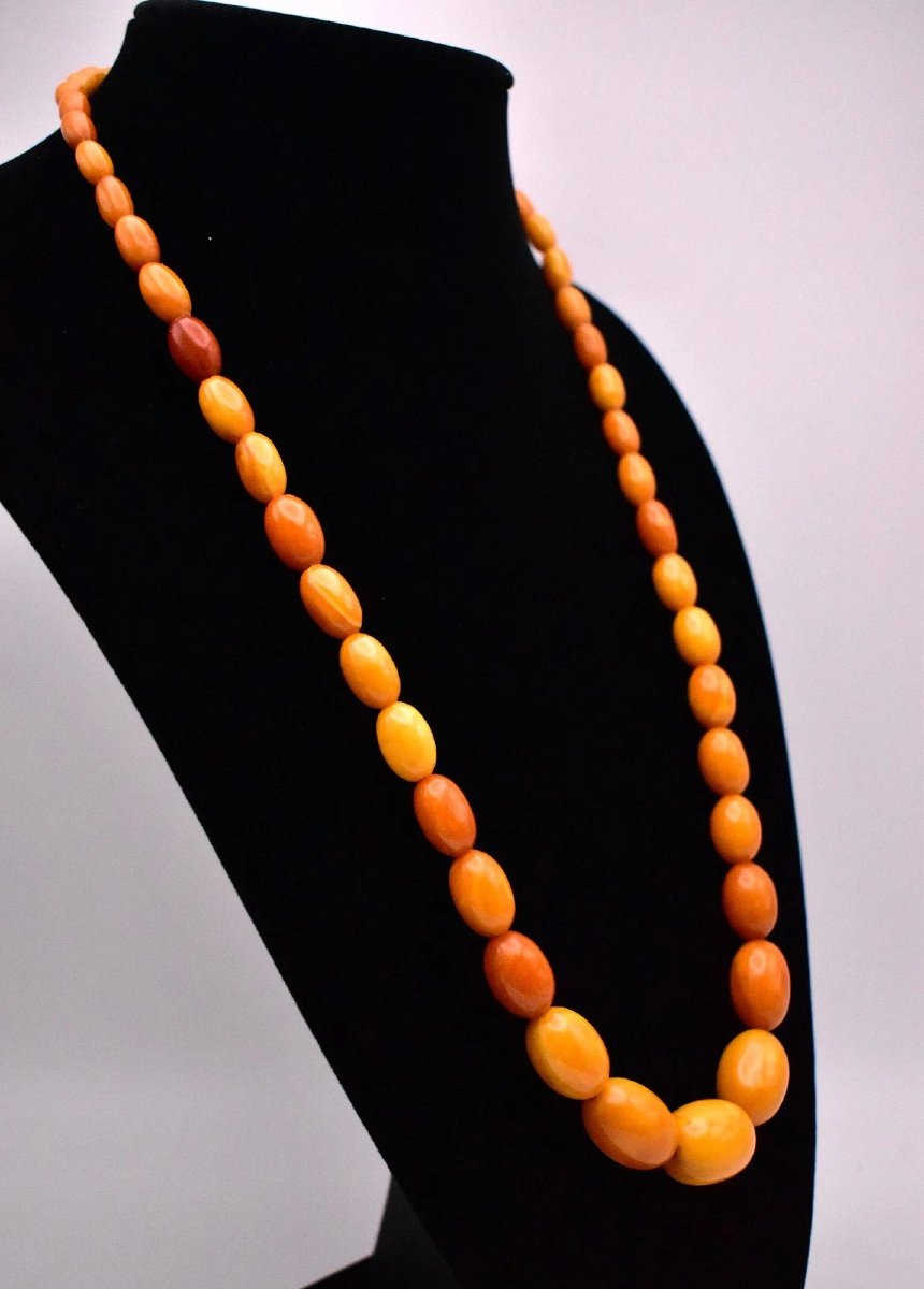 Antique Butterscotch Egg Yolk Natural Baltic Amber Graduated Bead Necklace-photo-2