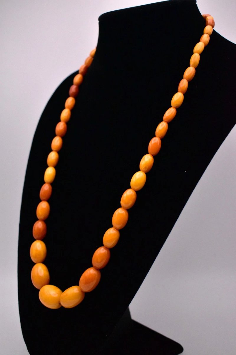 Antique Butterscotch Egg Yolk Natural Baltic Amber Graduated Bead Necklace-photo-3