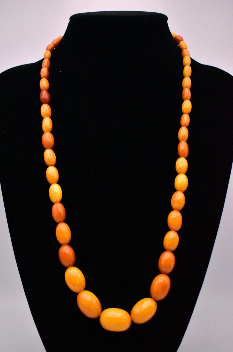 Antique Butterscotch Egg Yolk Natural Baltic Amber Graduated Bead Necklace-photo-2