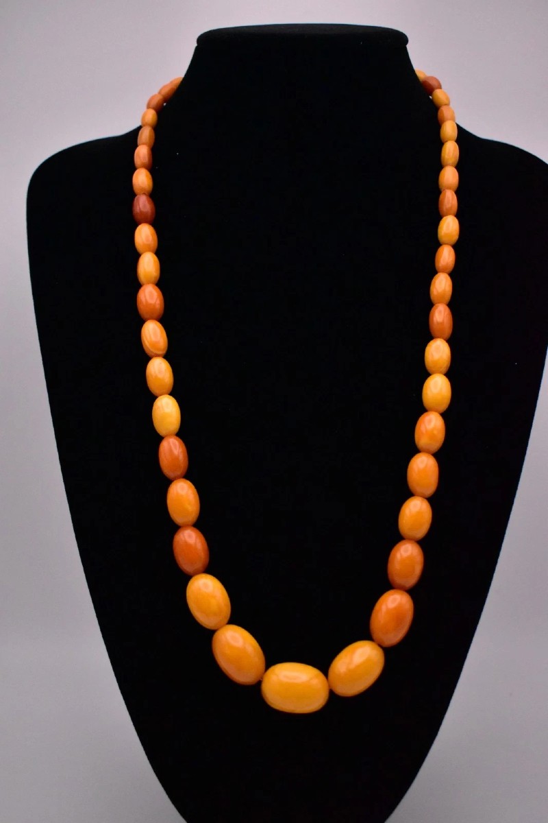 Antique Butterscotch Egg Yolk Natural Baltic Amber Graduated Bead Necklace