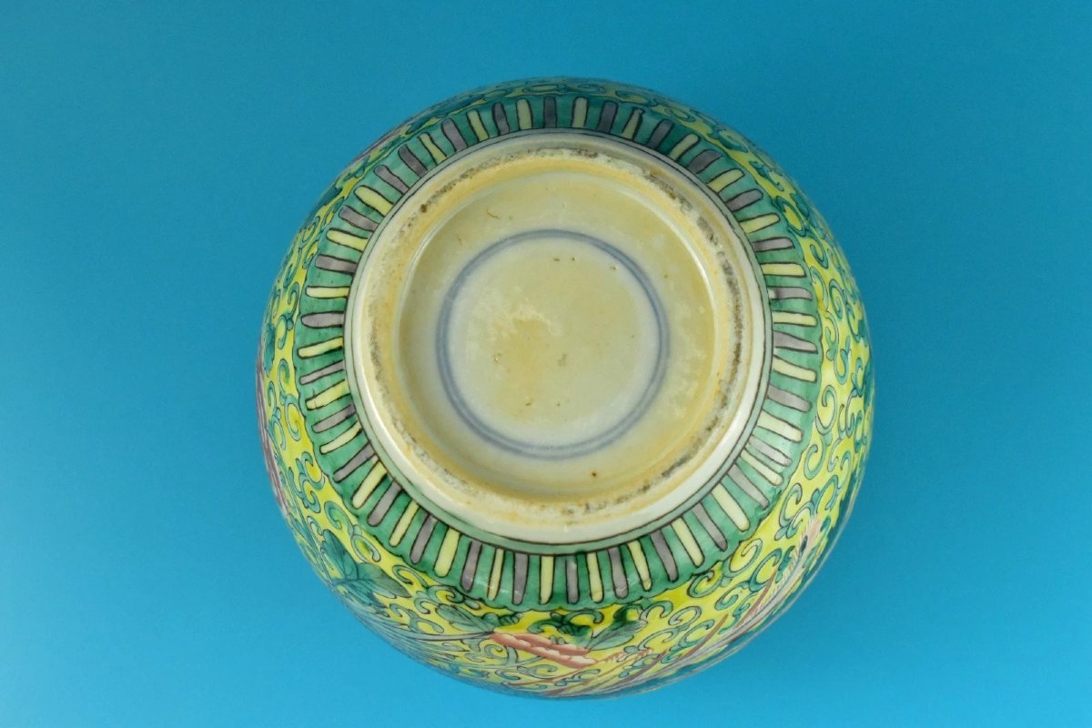 Pot à gingembre ancien chinois Qing Famille Jaune Wucai en porcelaine jaune Phoenix-photo-6