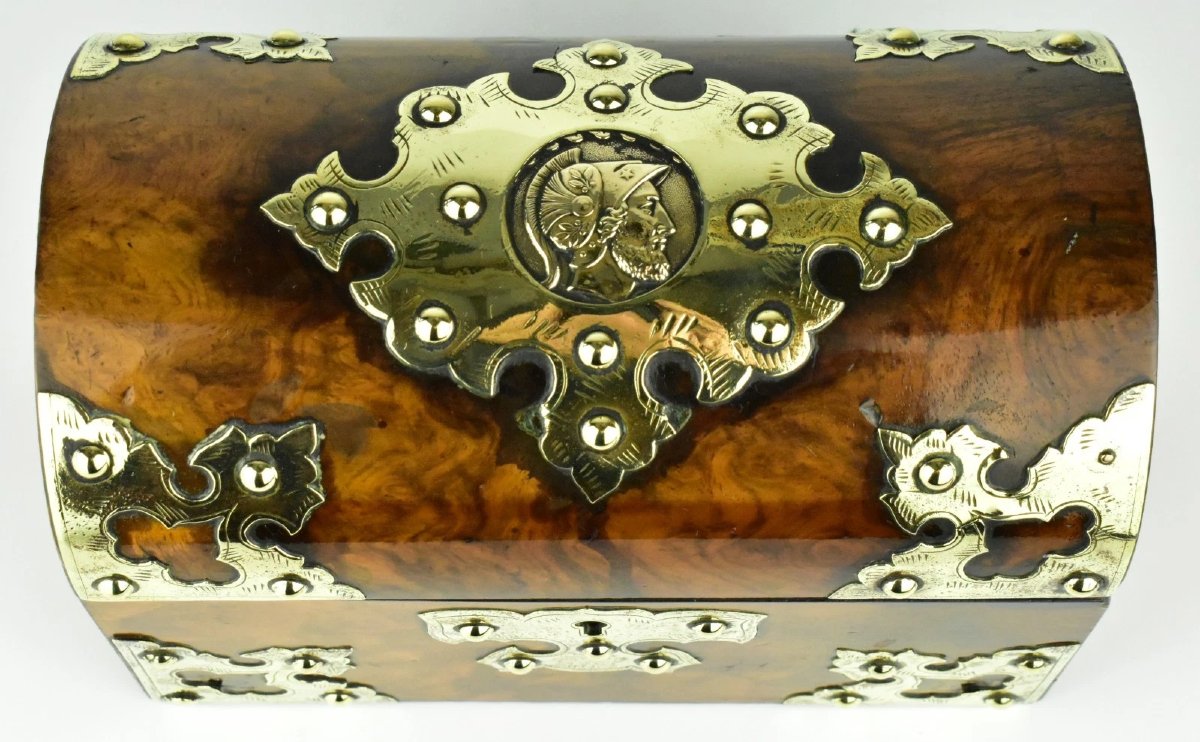 Antique Victorian Burr Walnut Brass Mounted Tea Caddy Box C1860-photo-2