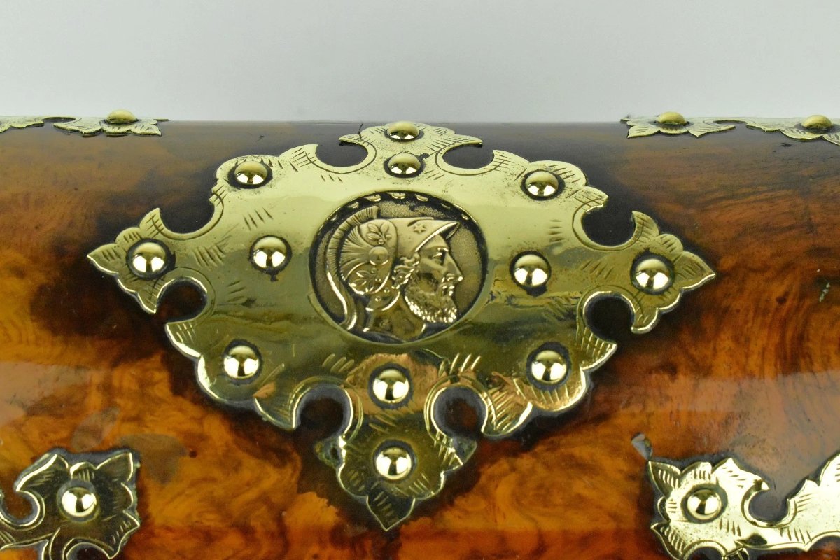 Antique Victorian Burr Walnut Brass Mounted Tea Caddy Box C1860-photo-3