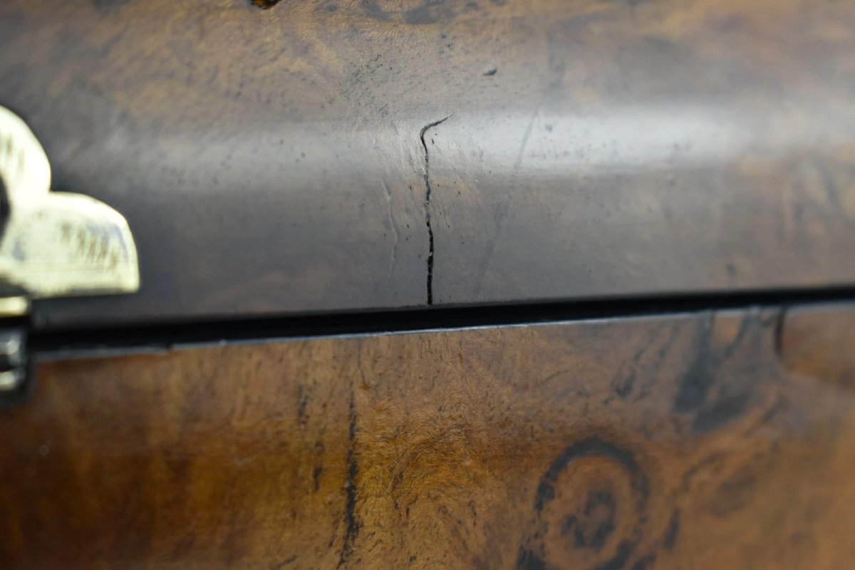 Antique Victorian Burr Walnut Brass Mounted Tea Caddy Box C1860-photo-4