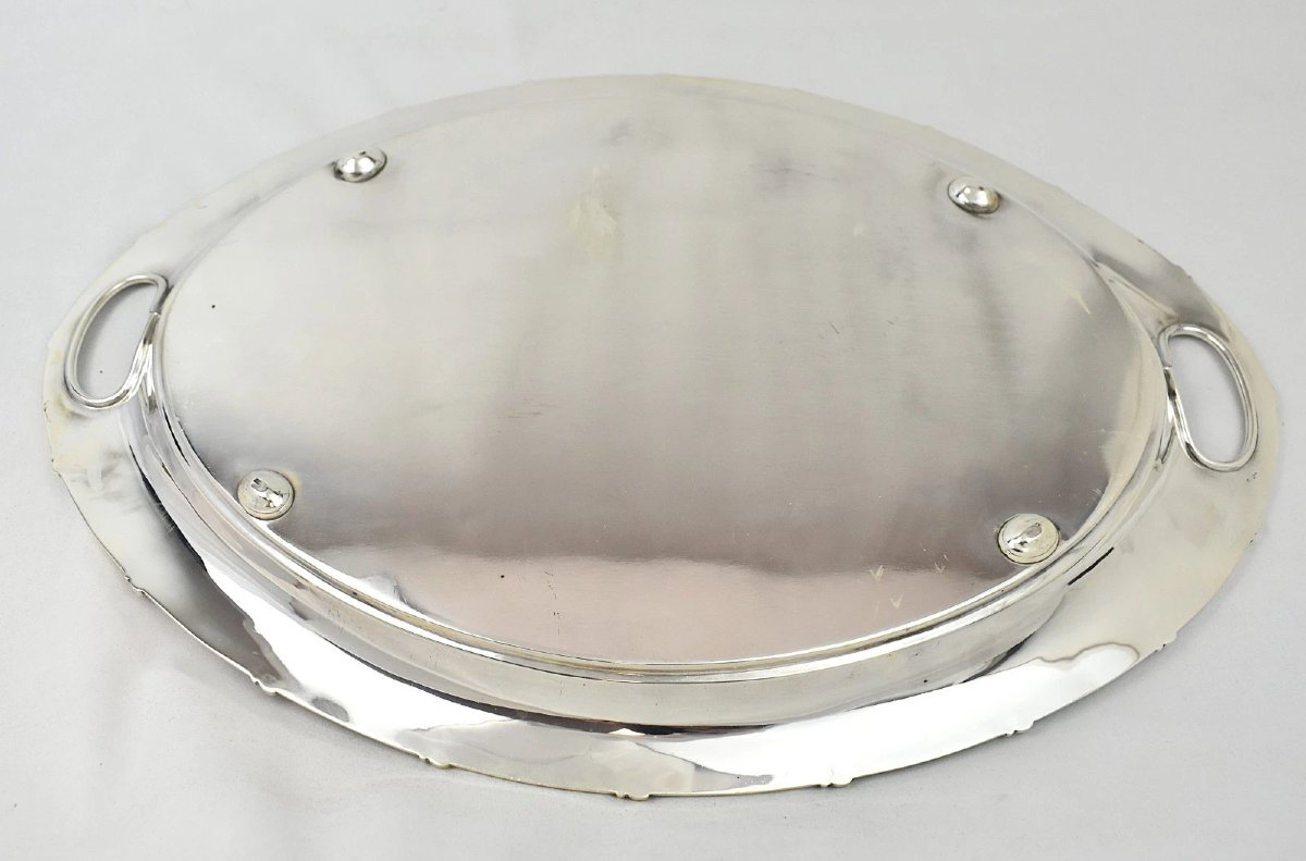 A Large Antique Engraved Sterling Silver Oval Tray Harrison Bros Sheffield 1912-photo-7