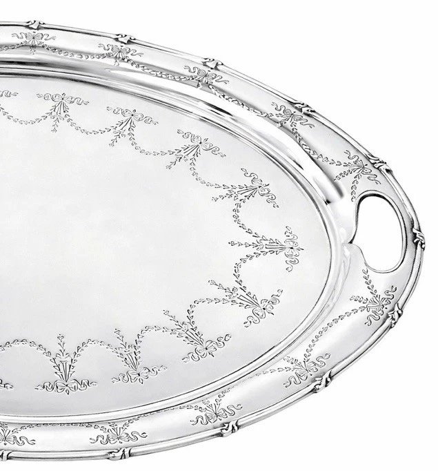 A Large Antique Engraved Sterling Silver Oval Tray Harrison Bros Sheffield 1912-photo-8