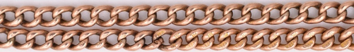 Collier Albert ancien de style édouardien en or rose 9 carats, maille gourmette, 56 cm de long,-photo-1