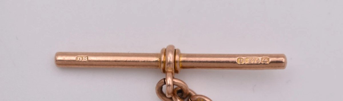 Collier Albert ancien de style édouardien en or rose 9 carats, maille gourmette, 56 cm de long,-photo-2