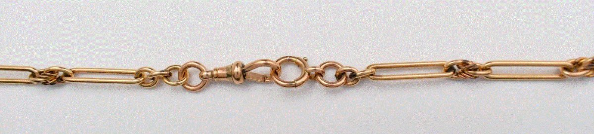 Antique 9ct Rose Gold Albert Chain Necklace Trombone Fetter & Knot Link C1900-photo-4