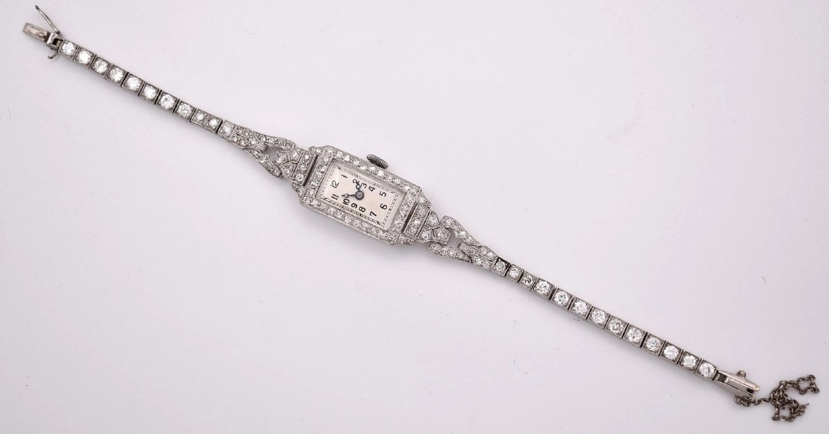 Art Deco Platinum Diamond Cocktail Watch 2.00ct Swiss Jewelled Lever C1930-photo-2