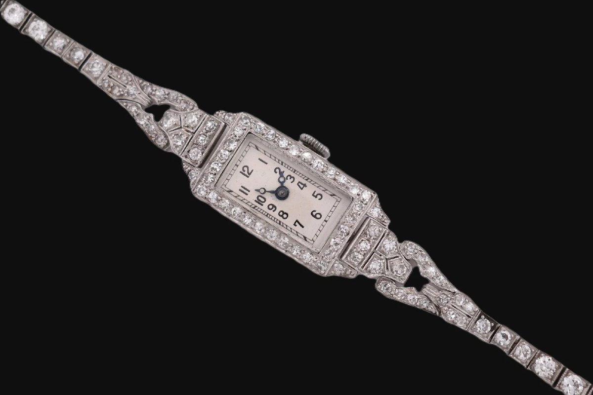 Art Deco Platinum Diamond Cocktail Watch 2.00ct Swiss Jewelled Lever C1930-photo-3