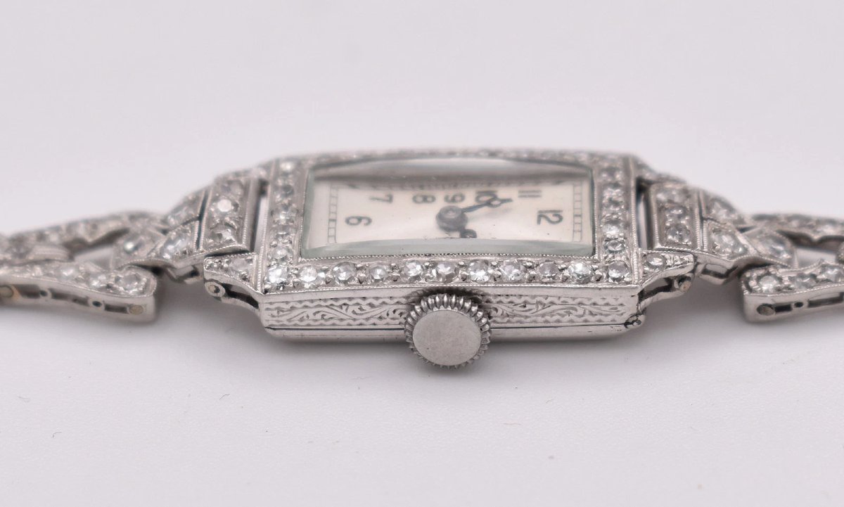 Art Deco Platinum Diamond Cocktail Watch 2.00ct Swiss Jewelled Lever C1930-photo-6