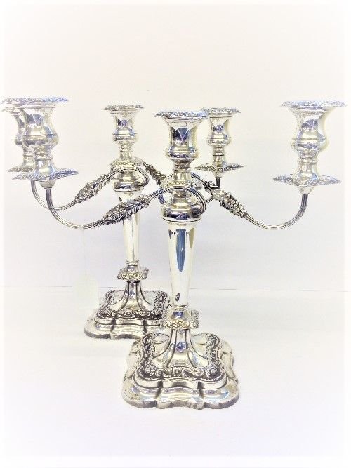 Large Pair Of Vintage Sterling Silver Three-light Candelabras-photo-3