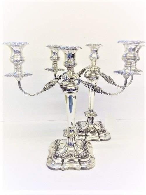 Large Pair Of Vintage Sterling Silver Three-light Candelabras-photo-4