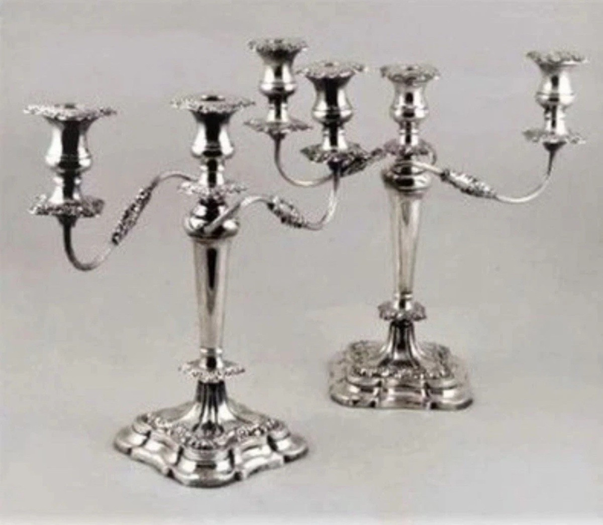 Large Pair Of Vintage Sterling Silver Three-light Candelabras-photo-3
