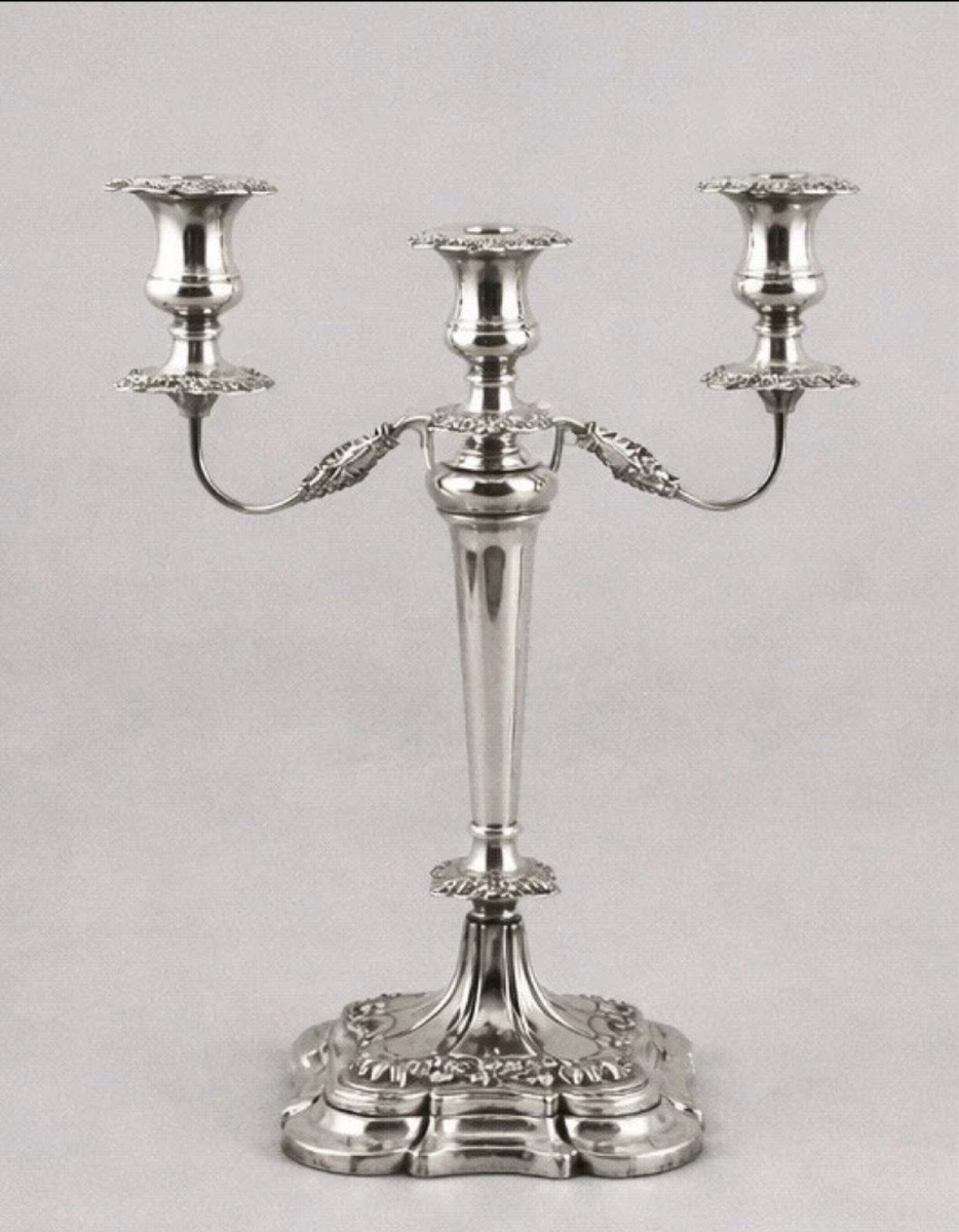 Large Pair Of Vintage Sterling Silver Three-light Candelabras-photo-4