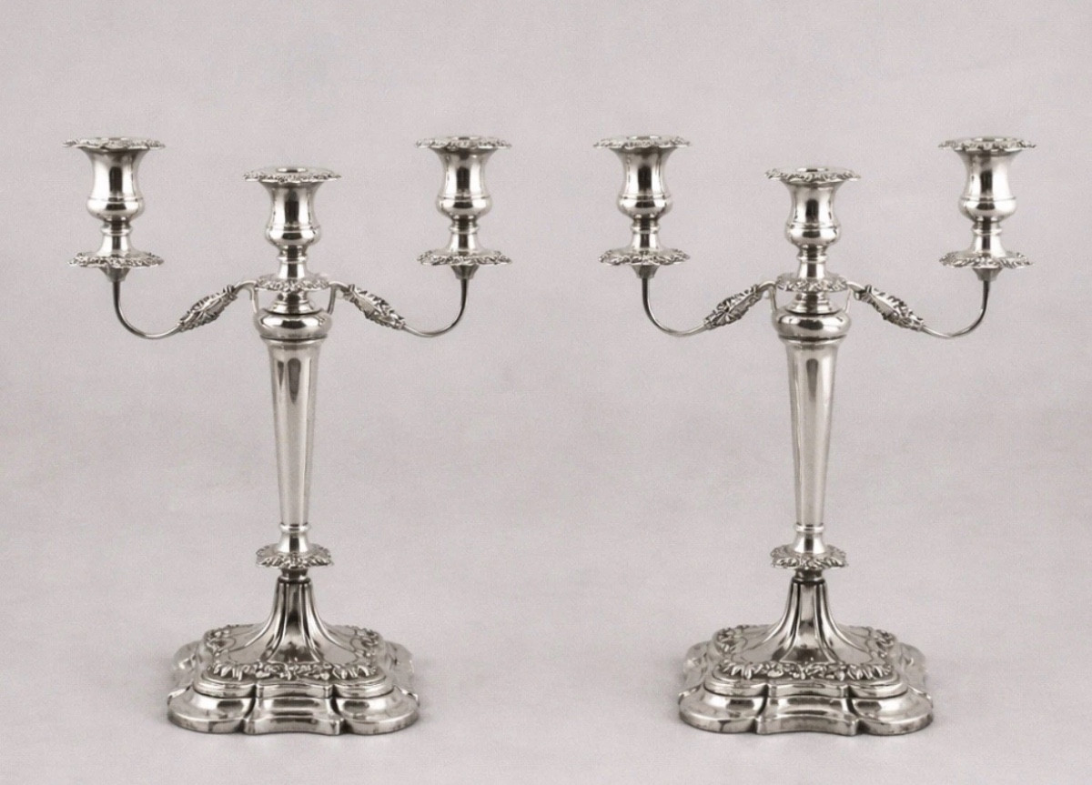 Large Pair Of Vintage Sterling Silver Three-light Candelabras