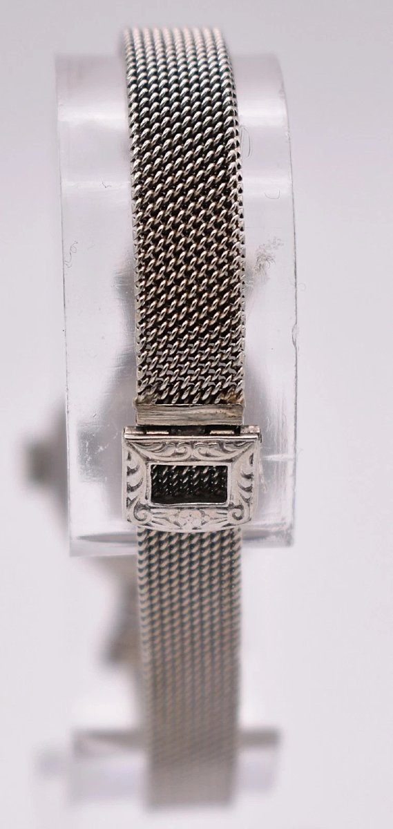 Art Deco Platinum 2.00 Ct Diamond Cocktail Watch 18k White Gold Mesh Bracelet-photo-1