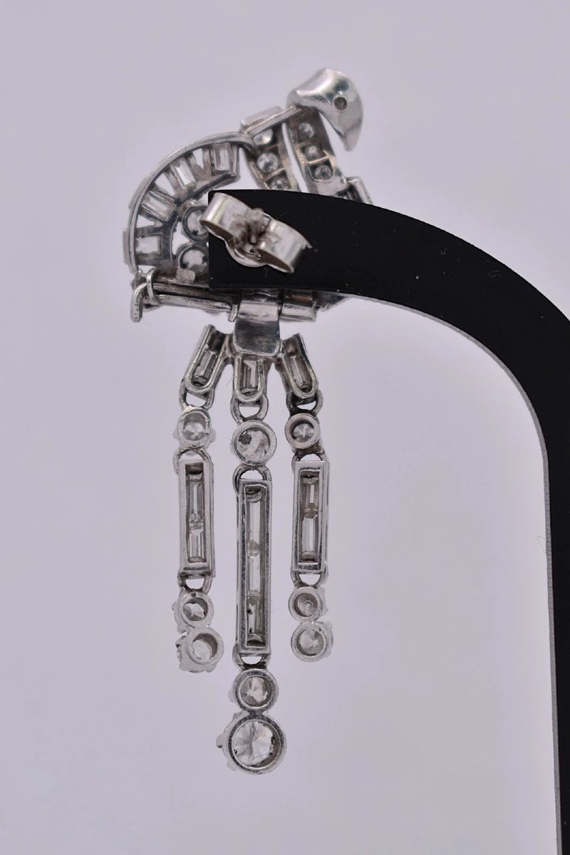 Art Deco 18ct White Gold 4 Carat Diamonds Night & Day Drop Earrings Circa 1920’s-photo-2