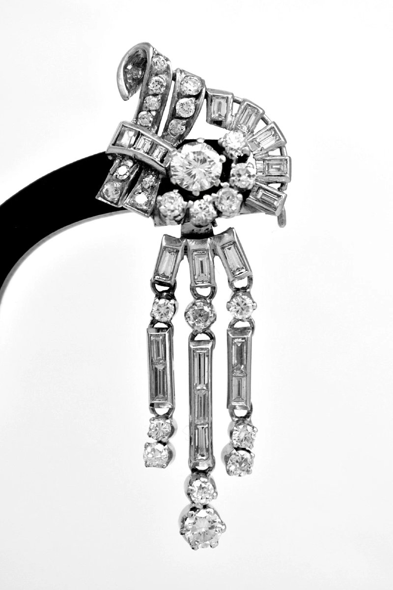 Art Deco 18ct White Gold 4 Carat Diamonds Night & Day Drop Earrings Circa 1920’s-photo-4