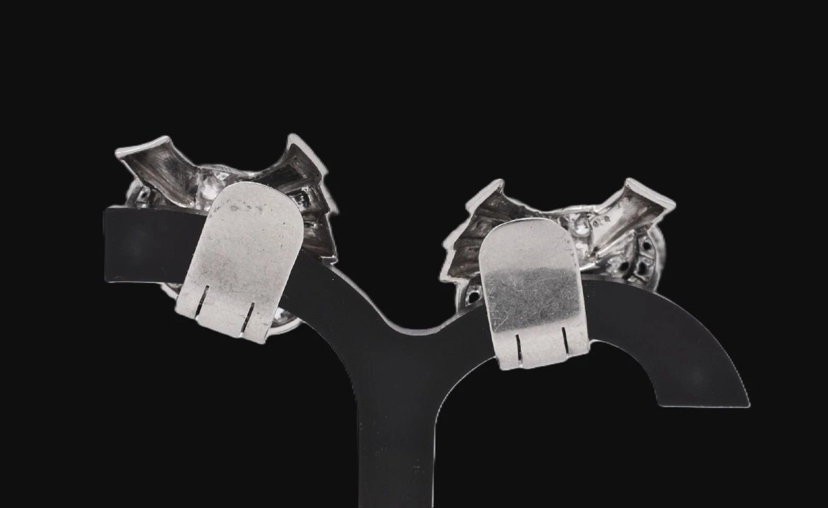 Antique Art Deco 18k White Gold 2.30ct Old Cut Diamond Swirl Clip-on Earrings-photo-4